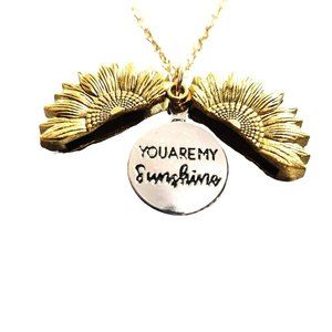 Silver Gold Sunflower You Are My Sunshine Pendant Necklace